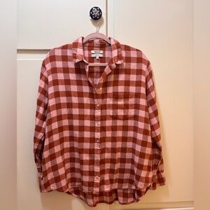 Madewell Pink and Rust Buffalo Check Oversized Shirt